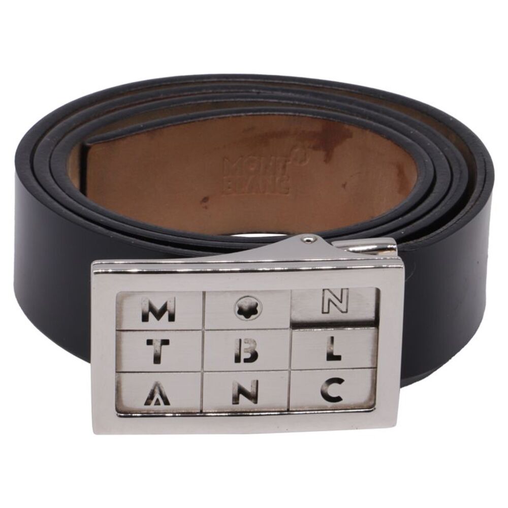 Montblanc Rectangular Logo Buckled Belt in Black Leather